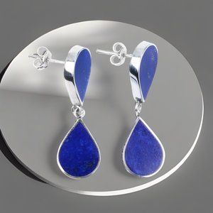 Lapis Lazuli Earrings women jewelry ,925 Sterling Silver earring .